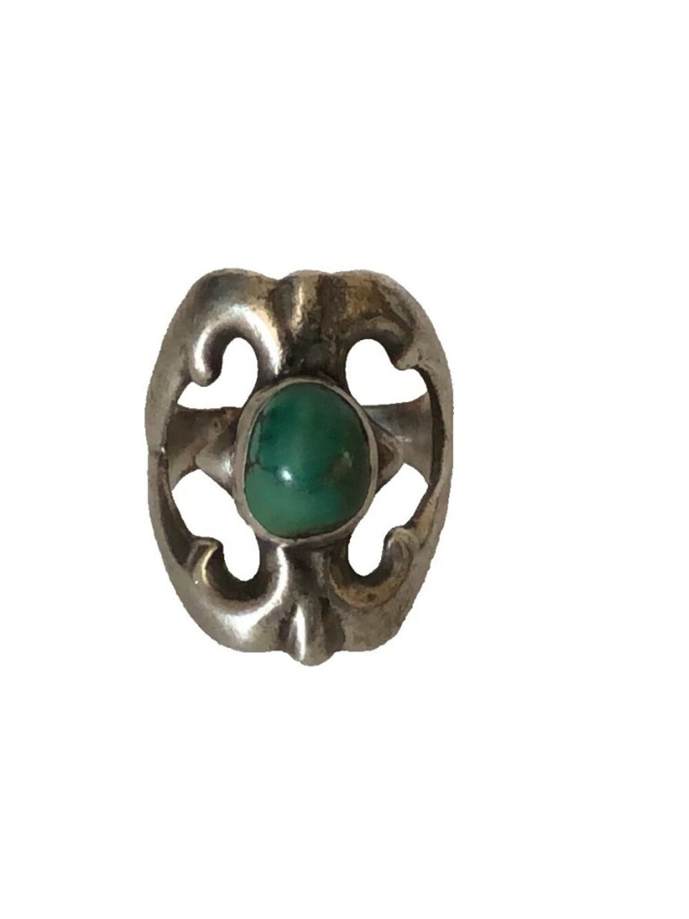 Navajo Sandcast Natural Turquoise Unisex Vintage Ring Sterling Silver Size 10.5